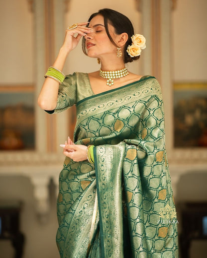 Attractive Green Soft Silk Saree With Captivating Blouse Piece