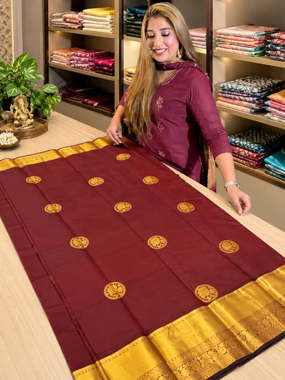 Beautiful Maroon Soft Banarasi Silk Saree with Traditional Floral Medallions