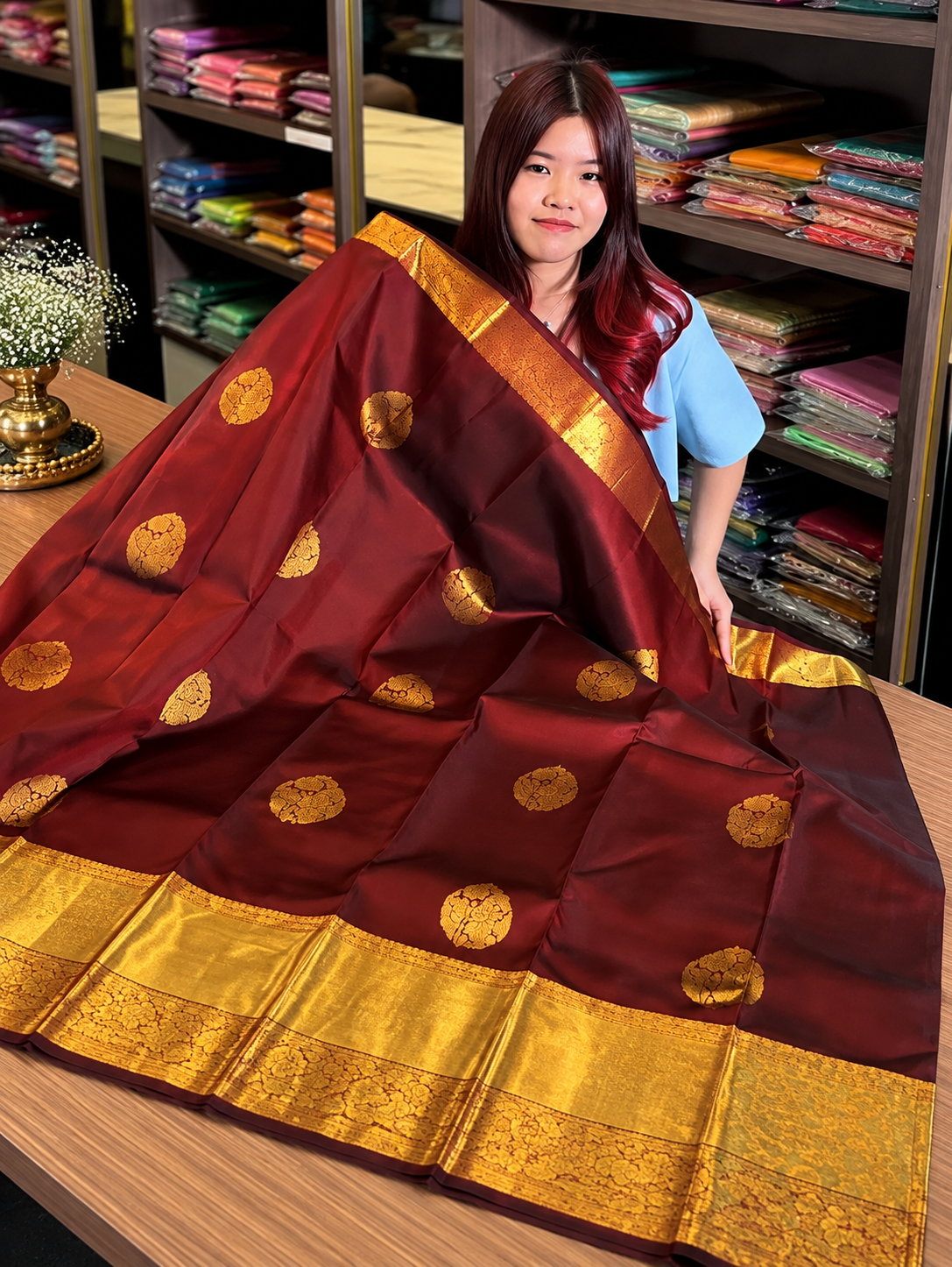 Very Beautiful Maroon Soft Banarasi Silk Saree with Traditional Blouse Piece