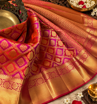 Red Woven Soft Banarasi Silk Saree with Imaginative Blouse Piece