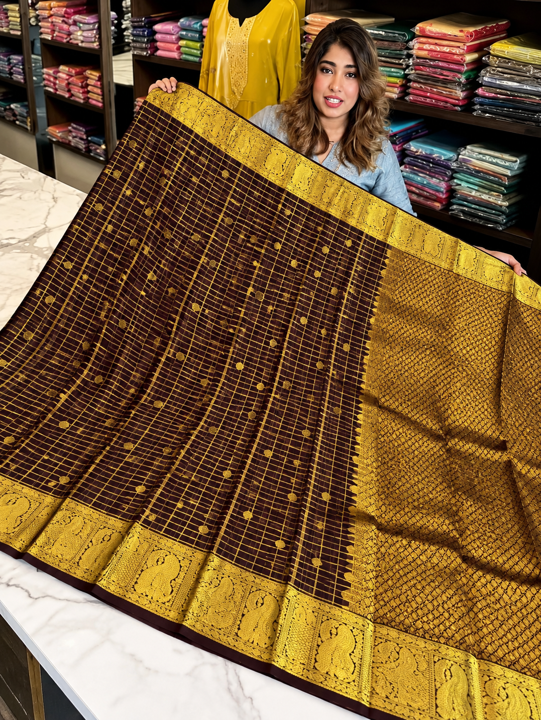 Elegant Chocolate Brown Kanjivaram Soft Silk Saree