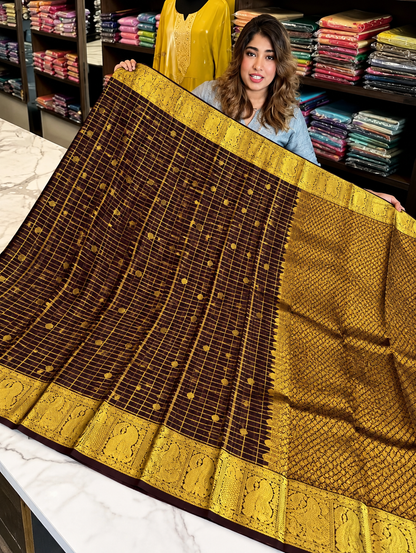 Elegant Chocolate Brown Kanjivaram Soft Silk Saree