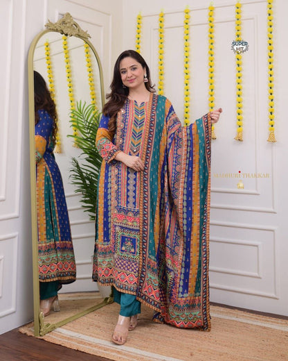 Premium Royal Multi-Color Muslin Printed Suit Set with Dupatta
