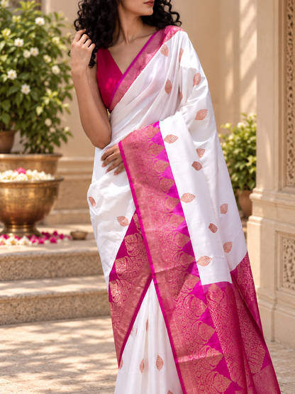 Traditional White Kanjivaram Soft Silk Festive Saree
