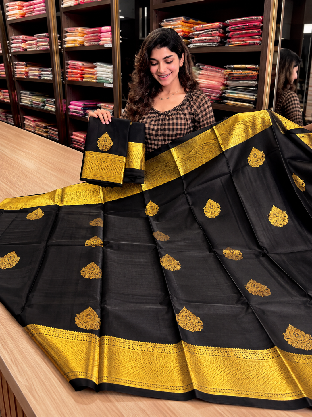 Very Beautiful Black Soft Banarasi Silk Saree with Vibrant Blouse Piece