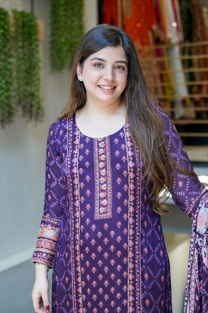 Royal Purple Chinon Silk Salwar Suit with Original Mirror Hand Work
