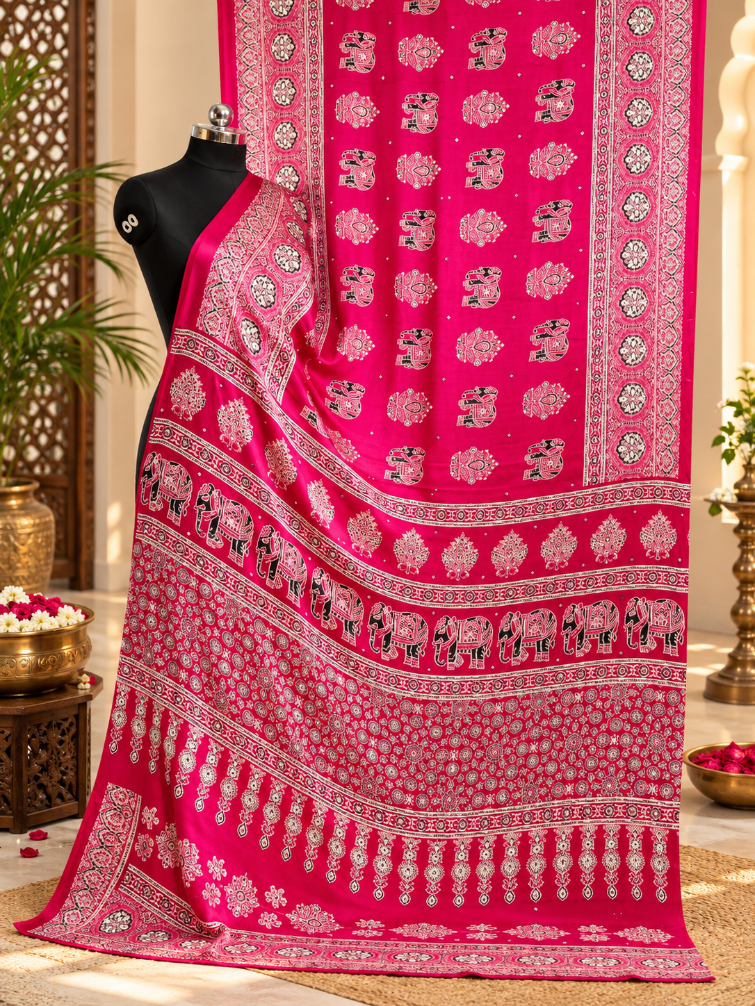 Elegant Rani Pink Gajji Silk Saree with Real Mirror Work
