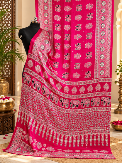 Elegant Rani Pink Gajji Silk Saree with Real Mirror Work