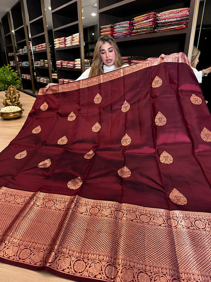 Very Attractive Wine Soft Silk Saree With Evocative Blouse Piece