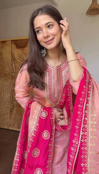Very Gorgeous Fendy Silk Embroidery Sequence Suit Set