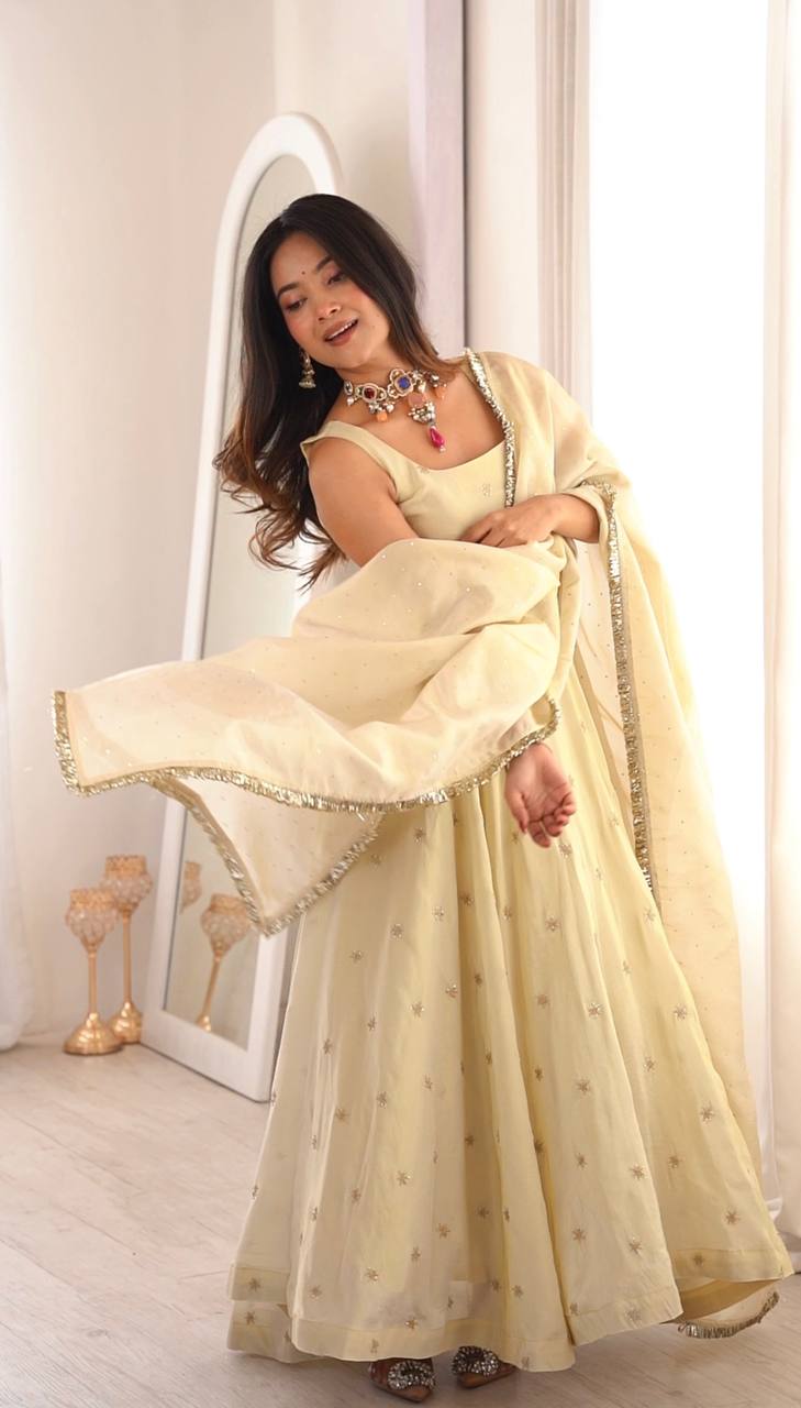 New Designer Cosmos Gold Embroidered Festive Anarkali Suit Set