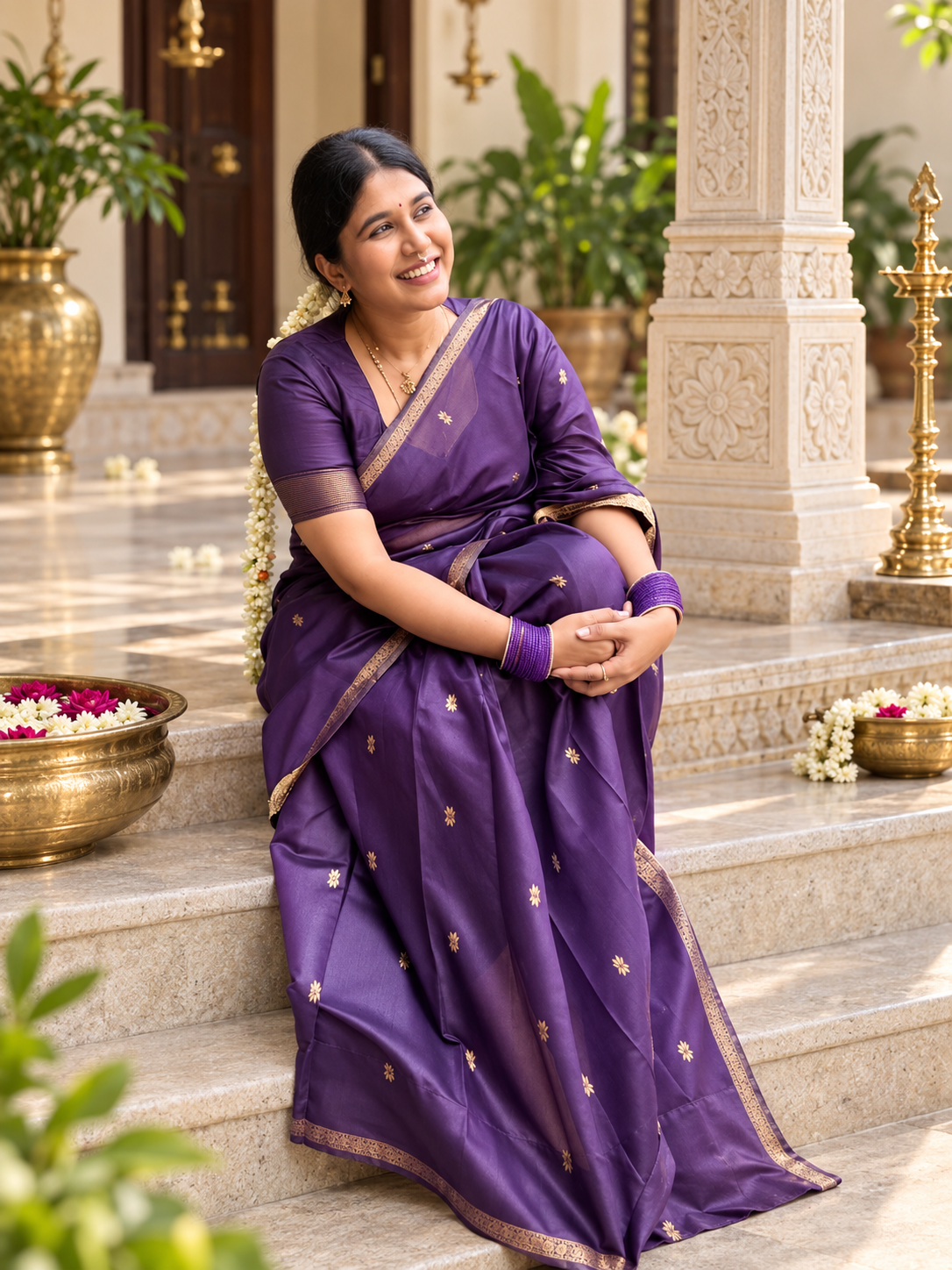 Royal Purple Maheshwari Soft Cotton Silk Festive Saree
