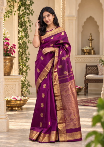 Royal Purple Kanjivaram Style Festive Silk Saree
