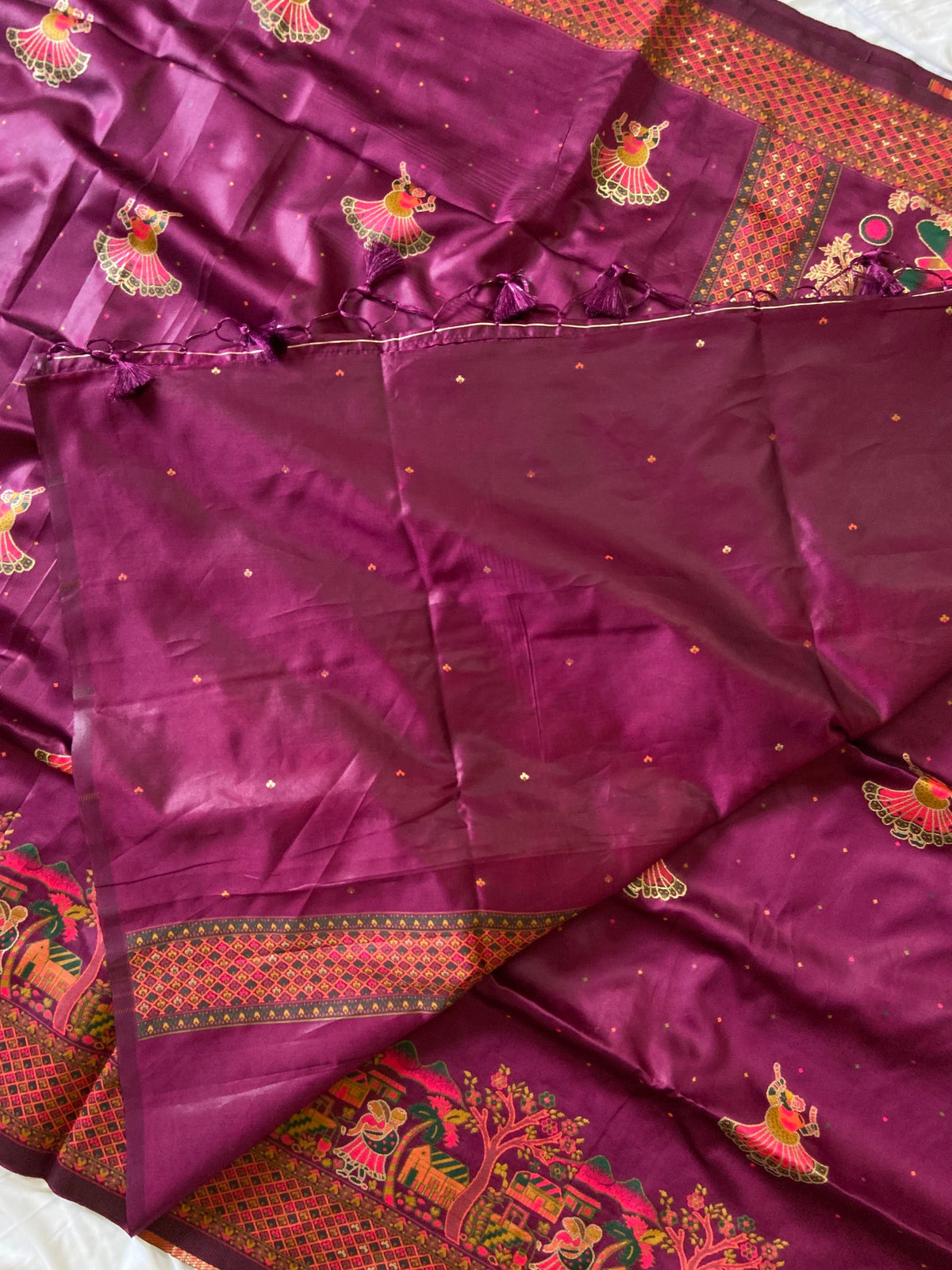 Vrindavan Wine – Premium Woven Zari Soft Pashmina Silk Saree