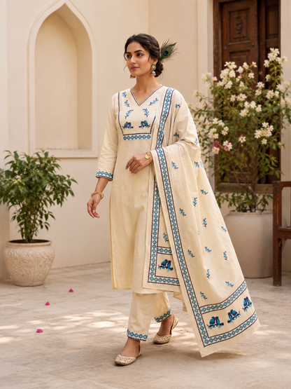 Elegant Pure Khadi Cotton Printed Salwar Suit with Sequence Handwork