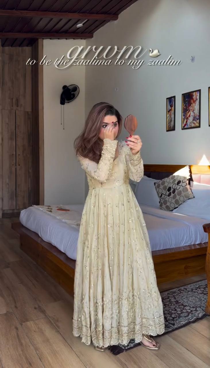 New Designer Crunchy Silk Embroidery Anarkali Suit Set