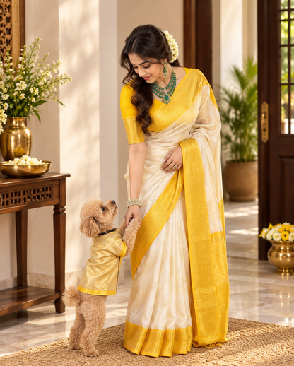 Traditional Soft Banarasi Silk Saree with Rich Golden Yellow Zari Pallu