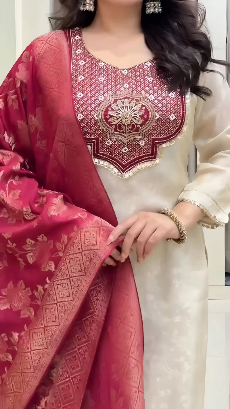 VERY ELEGANT PURE BANARASI SILK ZARI WEAVING SUIT SET