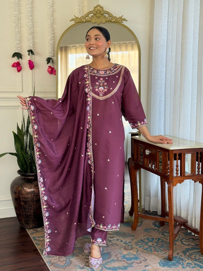 Stylish Party Wear Embroidered Suit Set with Dupatta