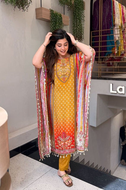 New Designer Pure Banana Silk Kaftan Set with Pants