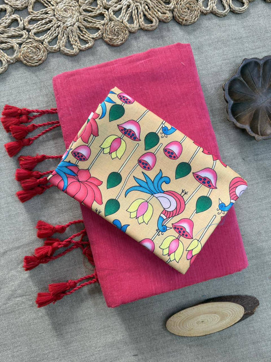 Dharma Exclusive - Baby Pink Handloom Cotton Saree With Printed Blouse