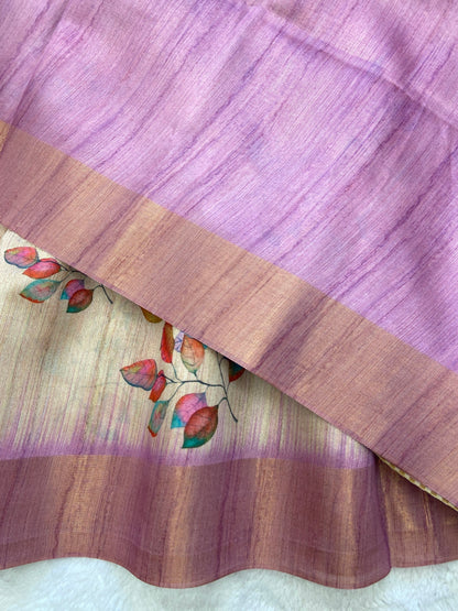 Aarvika Blush Mauve Soft Tussar Silk Print Saree