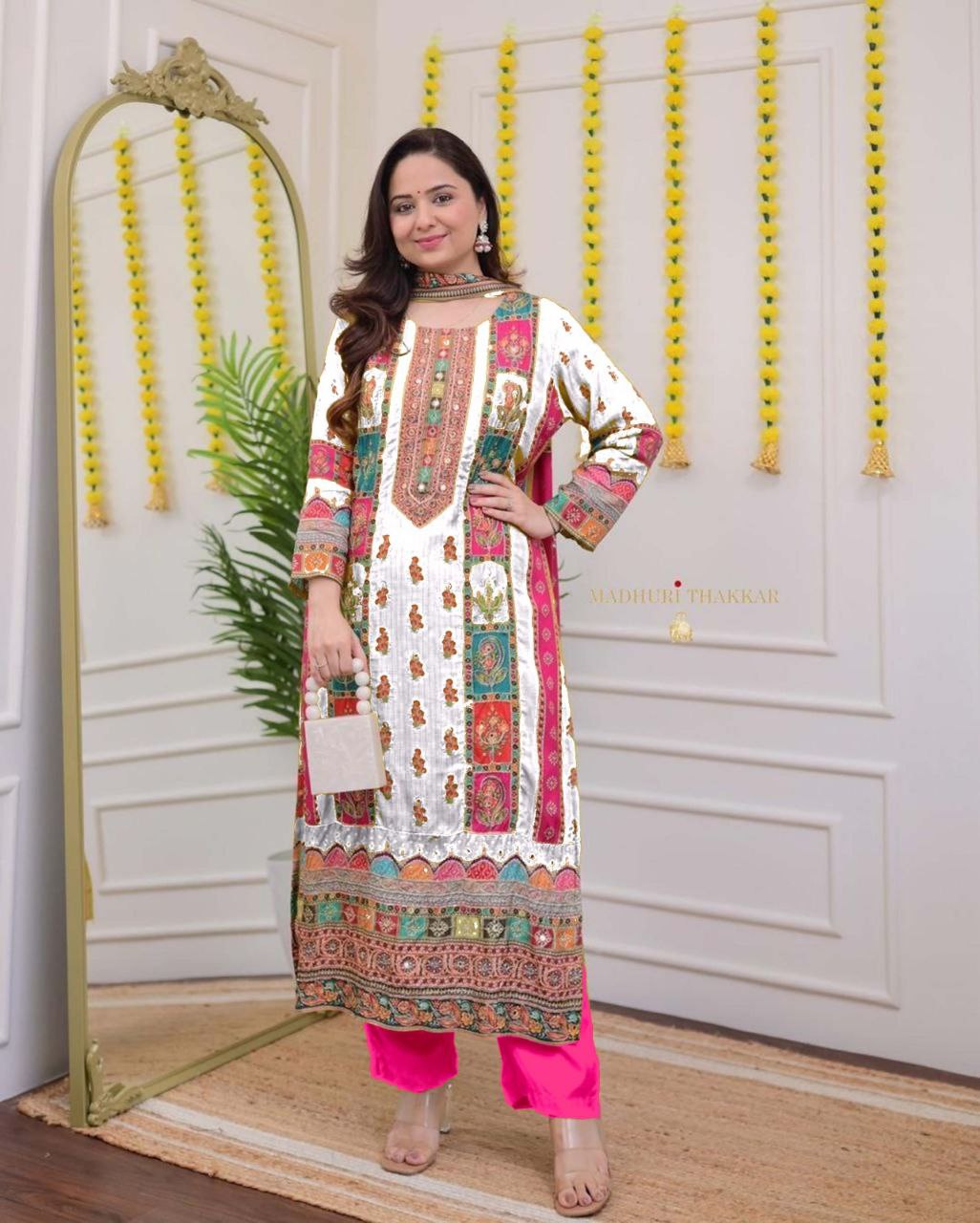 Elegant Multi-Color Chanderi Cotton Suit Set with Dupatta