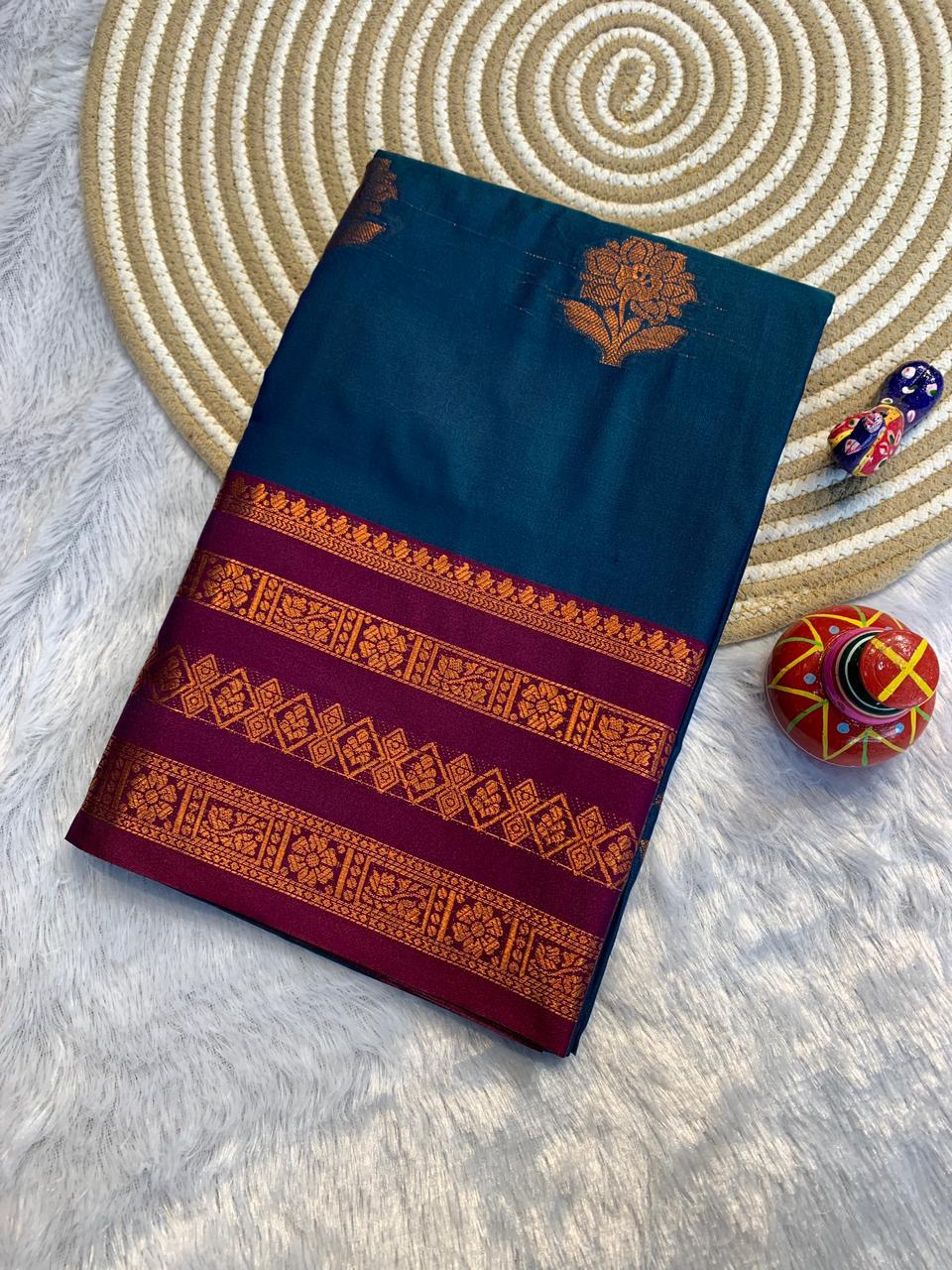 Dharma Exclusive - Banarasi Soft Silk Saree with Rich Copper Zari Pallu