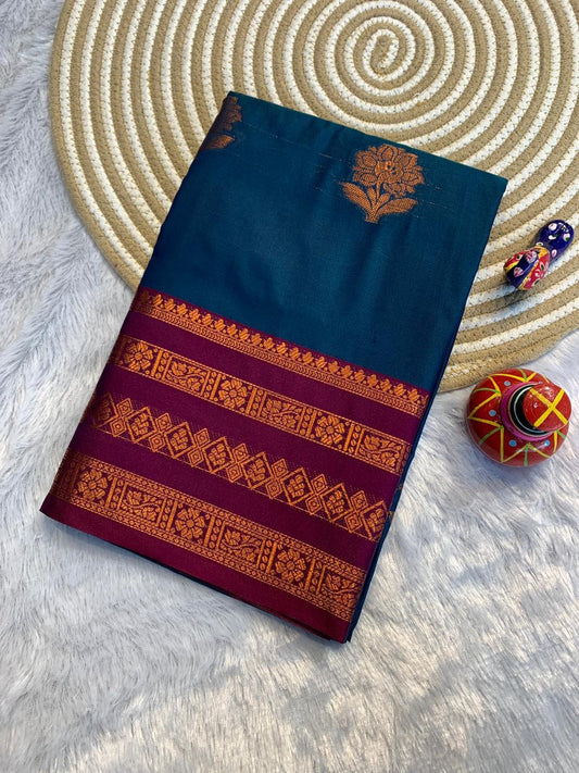 Dharma Exclusive - Banarasi Soft Silk Saree with Rich Copper Zari Pallu