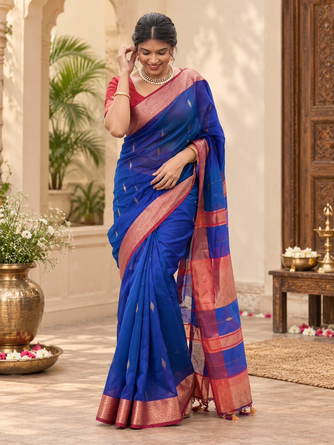 Royal Blue Handwoven Soft Cotton Silk Saree