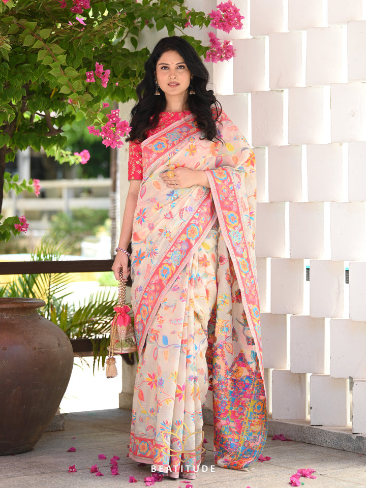 Banarasi Silk Saree With Kashmiri Weaving Work