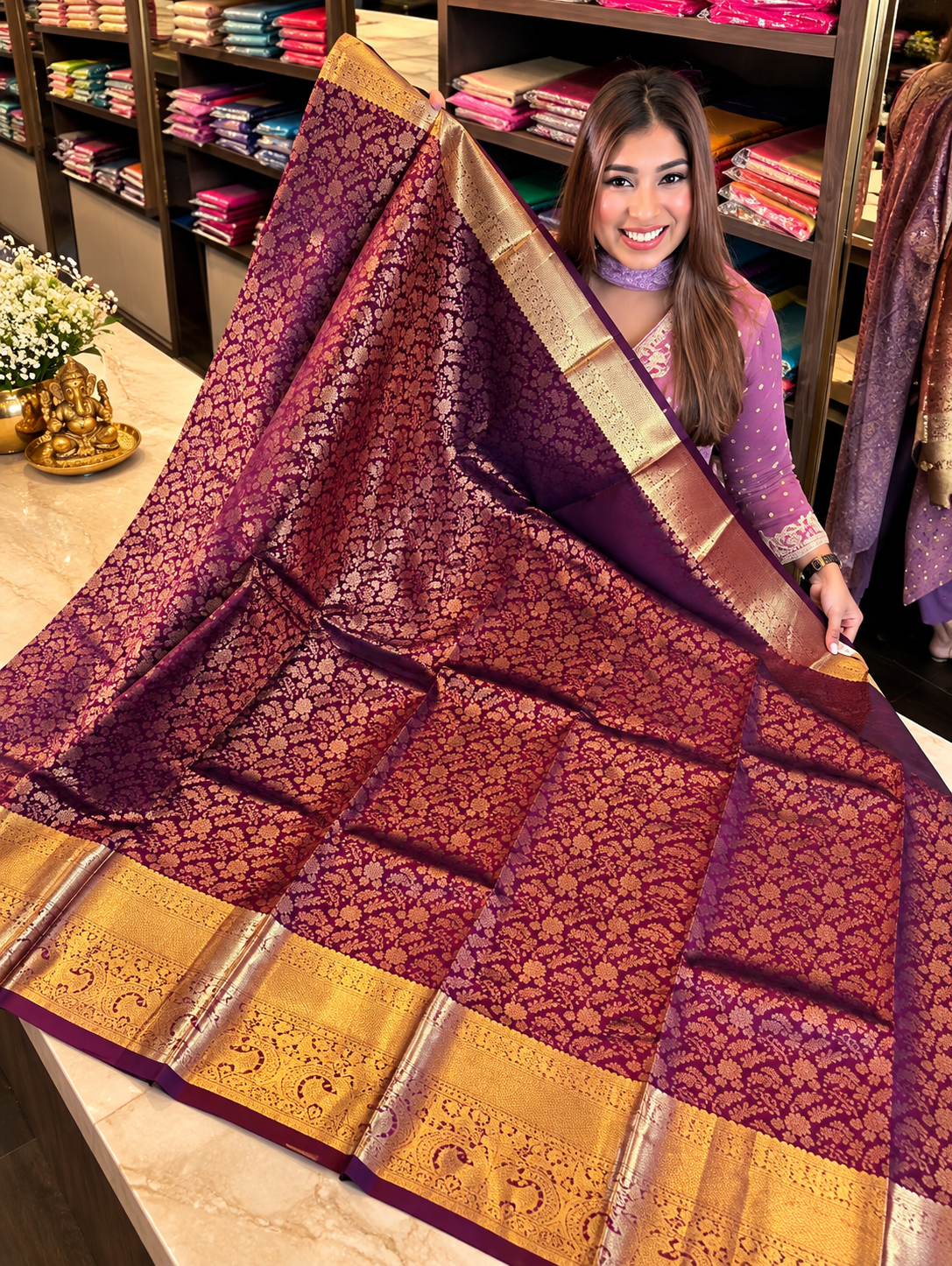 Royal Purple Soft Banarasi Silk Saree with Winsome Blouse Piece
