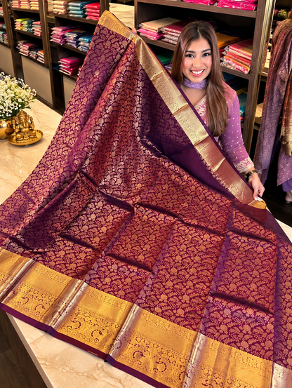Royal Purple Soft Banarasi Silk Saree with Winsome Blouse Piece