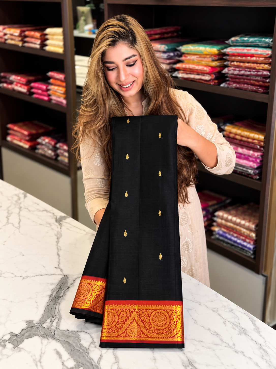 Traditional Black Kanjivaram Style Silk Festive Saree