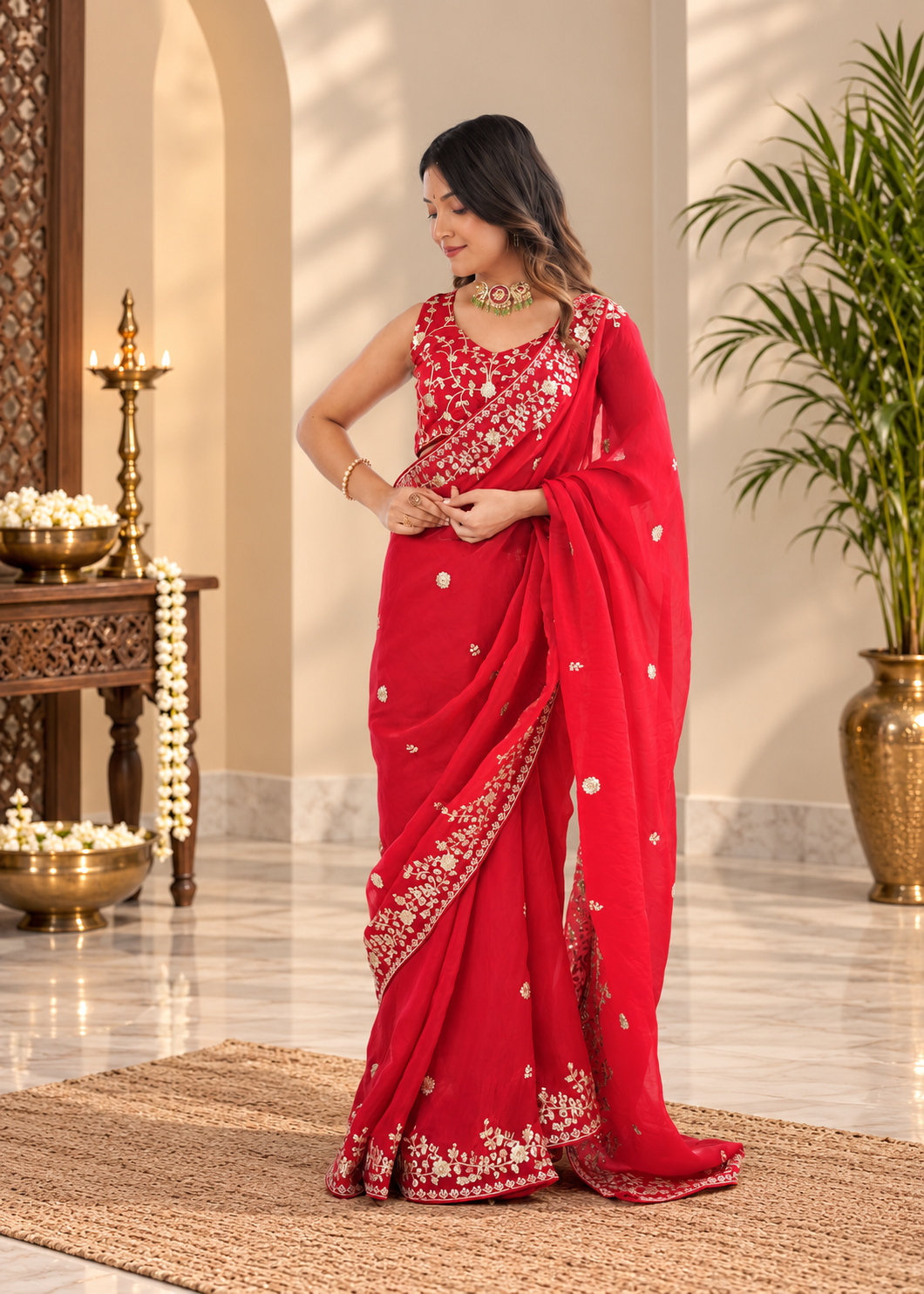 Premium Festive Red Heavy Fendy Silk Saree