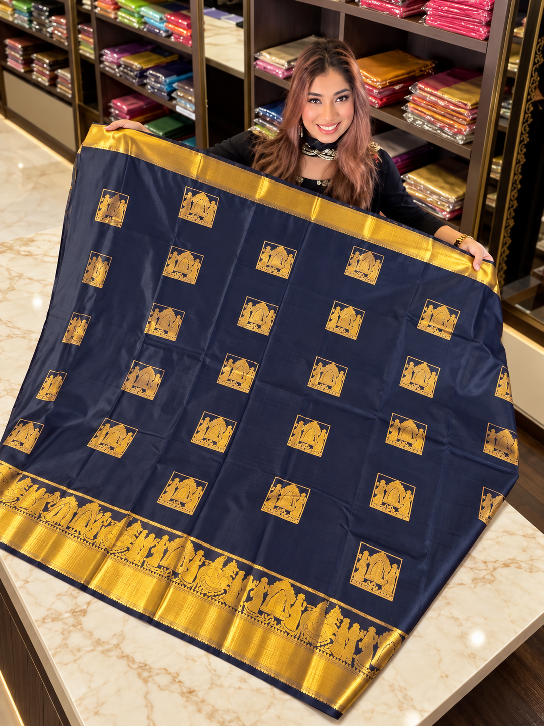Royal Navy Blue Banarasi Silk Saree With Deserving Blouse Piece