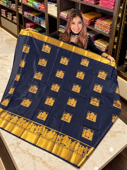 Royal Navy Blue Banarasi Silk Saree With Deserving Blouse Piece