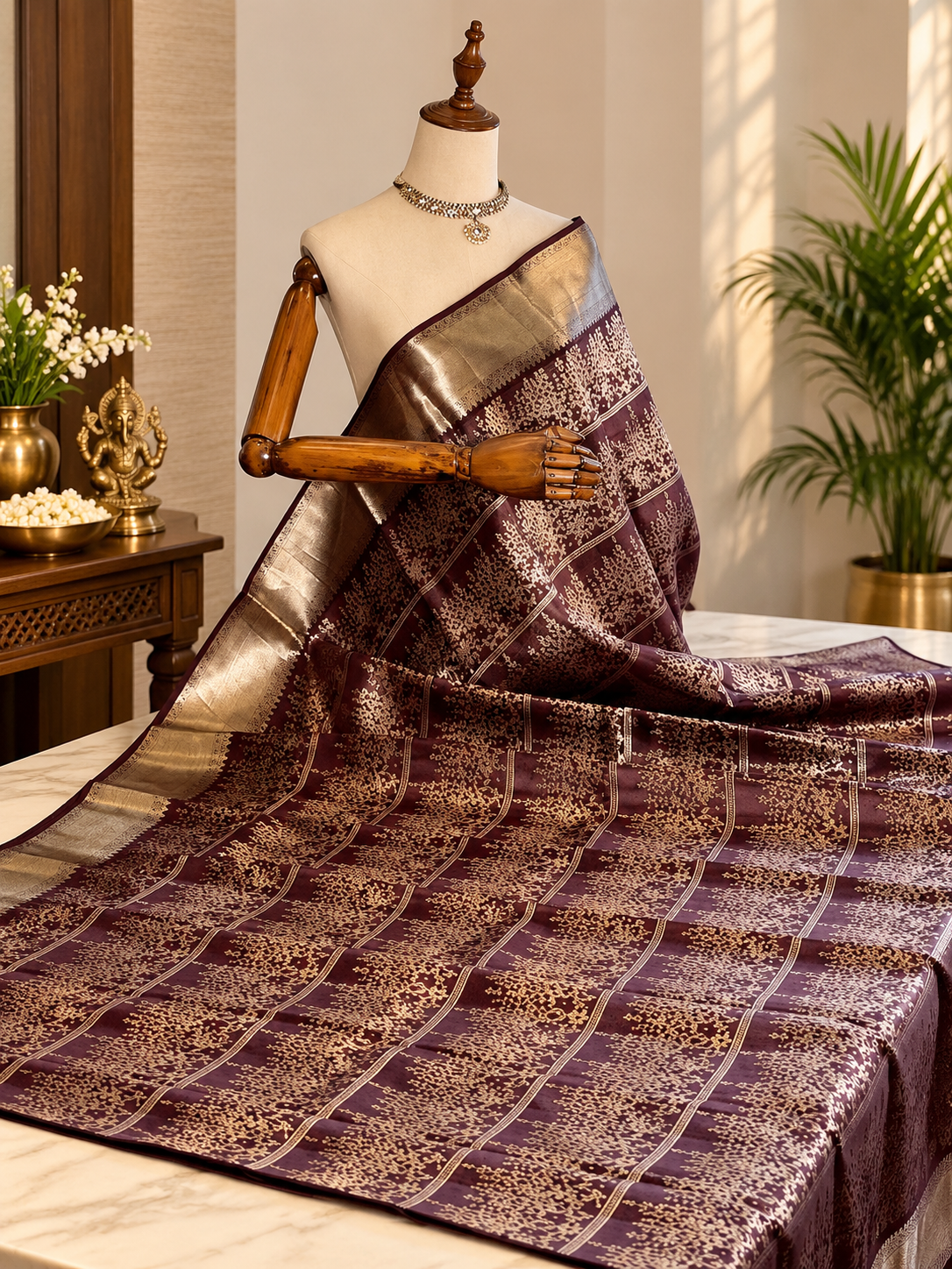 Festive Wine Soft Banarasi Silk Saree with Elegant Blouse Piece