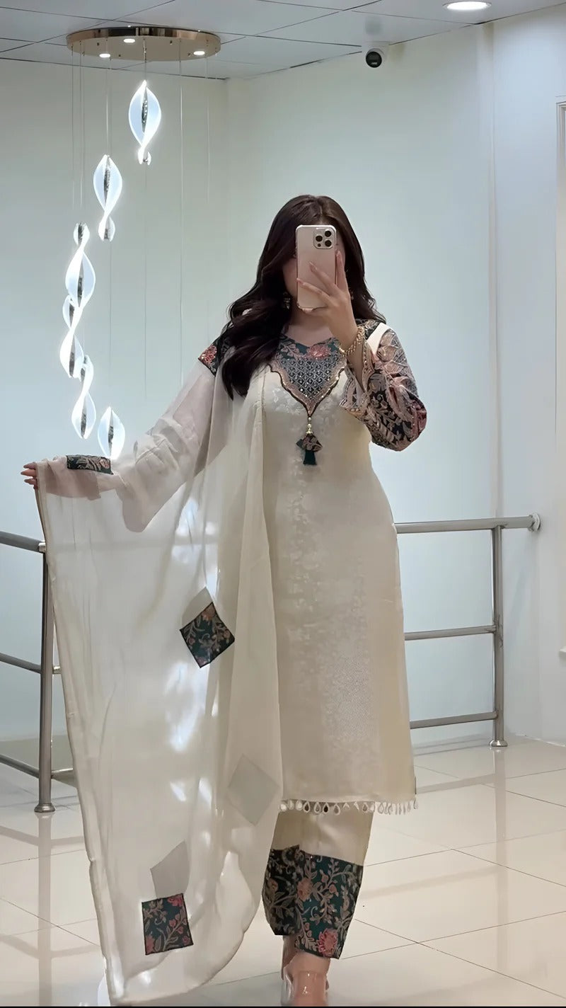 VERY GORGEOUS PURE BANARASI SILK ZARI WEAVING SUIT SET