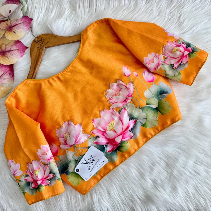 Magic - Mahendi Handloom Cotton Saree With Havy Handwork Stitched Blouse