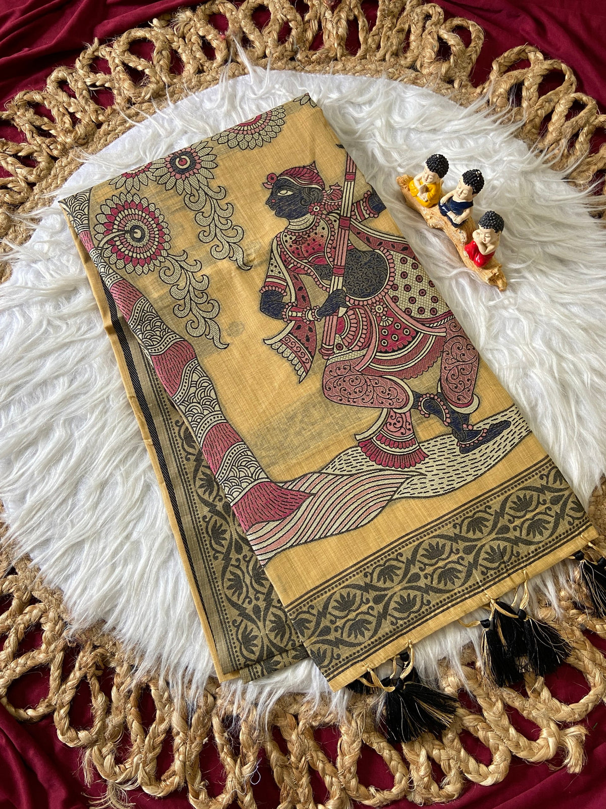 Aureesha Golden Mustard Art Soft Muga Cotton Woven Saree