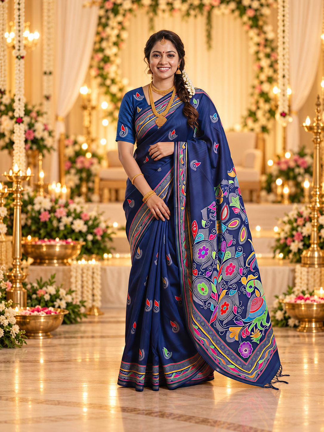 Royal Blue Handloom Soft Tussar Silk Saree with Elegant Pallu