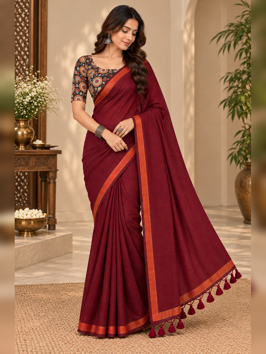 Dharma Maroon Handloom Cotton Saree