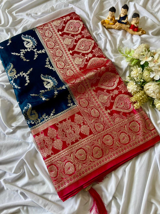 Royal Navy Blue Pure Banarasi Silk Saree | Royal Gold Zari Weaving
