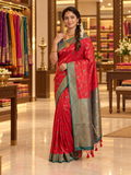 Aarohi Royal Red Paithani Silk Saree with Emerald Teal Golden Zari Woven