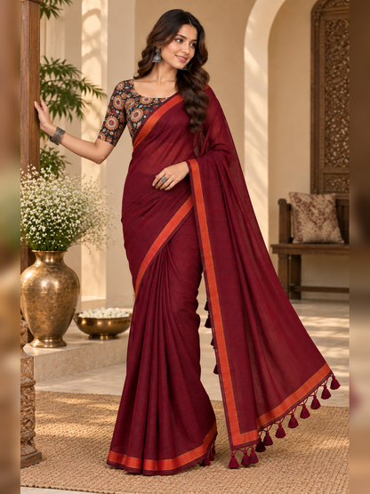 Dharma Maroon Handloom Cotton Saree