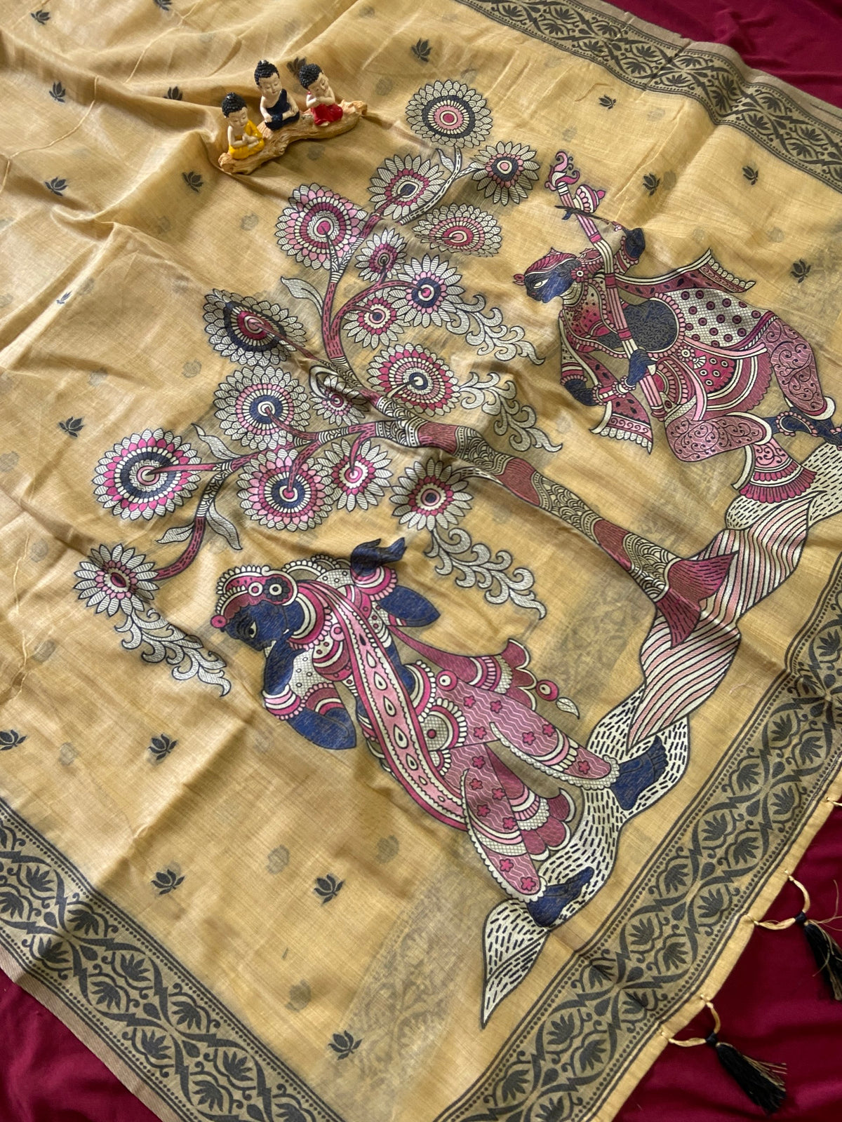 Aureesha Golden Mustard Art Soft Muga Cotton Woven Saree
