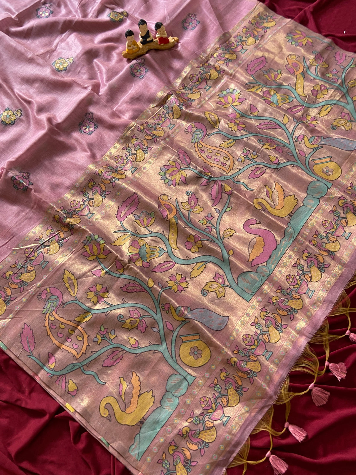 Aavya - Dusty Rose Pink Soft Muga Cotton Paithani Saree