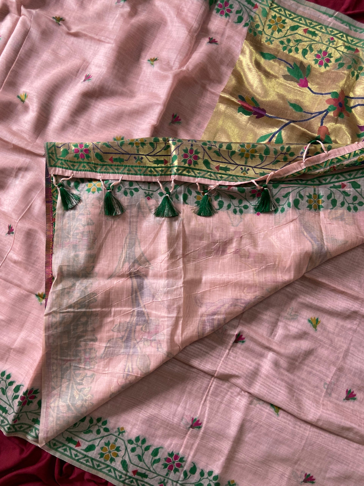 Festive Muga Cotton Paithani Saree with Woven Deer Motif