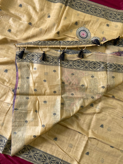 Aureesha Golden Mustard Art Soft Muga Cotton Woven Saree